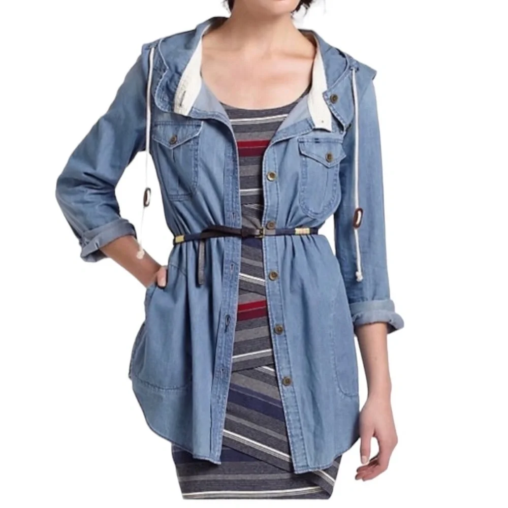 ANTHROPOLOGIE HOLDING HORSES Lightweight Chambray Hooded Jacket Size Small